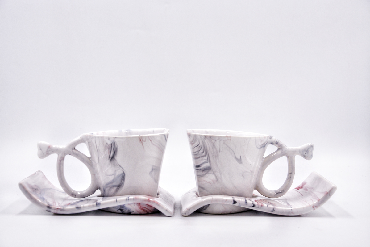 White Flare Handmade Studio Ceramic Tea Cup with Saucer