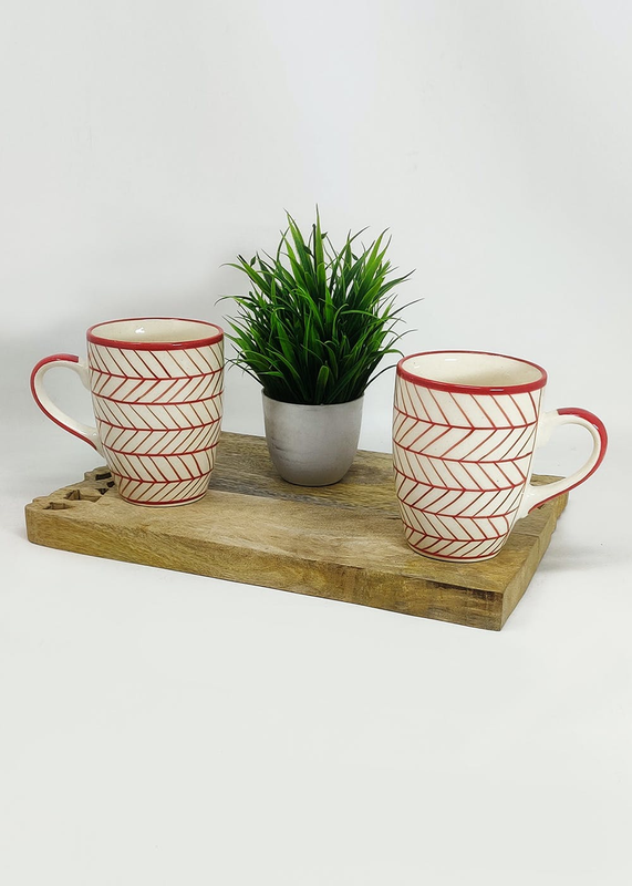 Chevron White & Red Tea/Coffee Mugs-Set Of 2